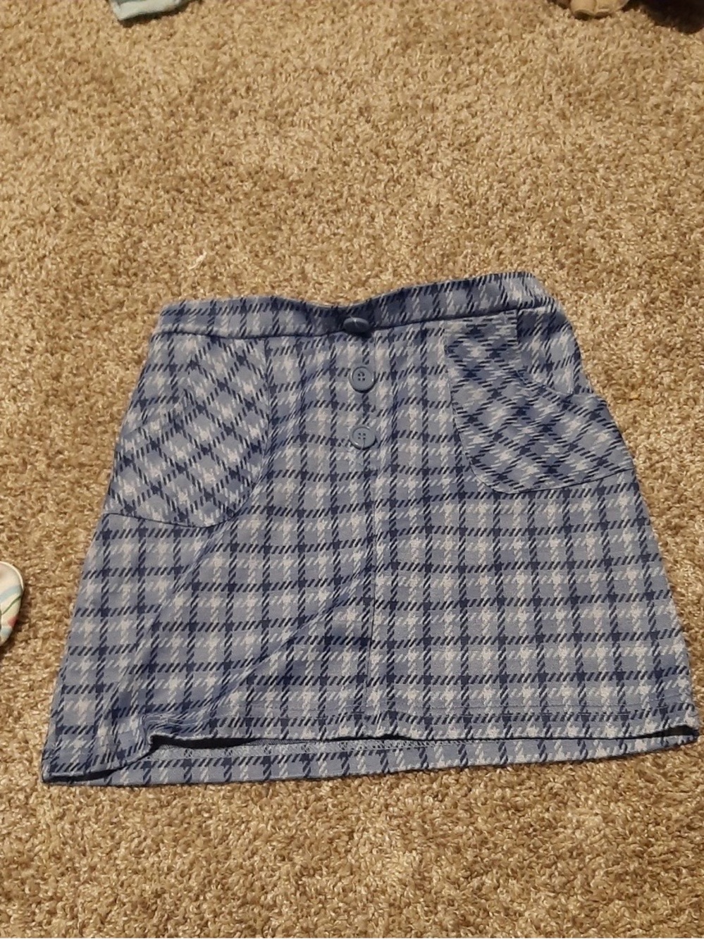 Youth Blue Plaid A-Line Skirt with Front Pockets